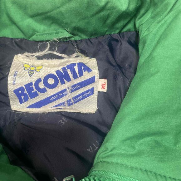 Vintage Beconita Vest M Green Navy Puffer Sleeveless Front Zipper Snap Buttons - Picture 2 of 8